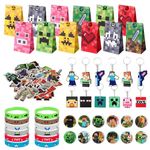 ARIEL-GXR 100pcs Gaming Party Bag Fillers, Gamer Party Favours, Party Bag Filler Set with Party Bags Gaming Keychain Silicone Bracelet Button Pins, Goodie Bag Fillers for Kids Boys