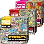QUOKKA 1000 Piece Jigsaw Puzzle for Adults – Set of 3 Puzzles for Adults 1000 Pieces Premium Box Packaging - Knightly Cats, Animal Bash, Cruise Vistas - Fun Challenges - Stunning Scenic Animal