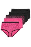 Yours 5 Pack Curve Cotton High Waisted Maxi Full Brief Knickers Heart Print - Women's - Plus Size Curve Value Multipack Black, Pink 26-28