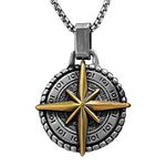 bahamut Greek Jewellery Star Compass Pendant Necklace for Men,Stainless Steel Protective Mens Jewelry (Golden star)