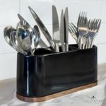 DAILY RITMO® Black Countertop Silverware Holder | Oval Cutlery Caddy | Minimalistic Fork Spoon Knife Utensil Organizer | Plastic Flatware Holder for Parties