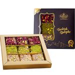 Cerez Pazari Turkish Delight Pistachio with Fantastic Rose & Pomegranate Flavour Experience in Luxury Gift Box 250g | Assorted Gourmet Soft Candy, Sweet Vegan Traditional Lokum (Loukoumi) (9-11 Pcs)