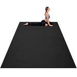 GYMAX Large Yoga Mat, 8mm Thick Exercise Mat with Carrying Straps, Home Gym Non-slip Workout Mat for Yoga, Pilates, Fitness and Floor Exercises (Black)