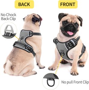 HEELE Reflective Dog Harness, Grey, Medium – No-Pull Adjustable