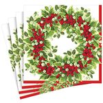 Holly and Berry Wreath Merry Christmas Caspari Dinner Napkins 40 cm sq 3 ply 20 in Pack