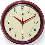 Infinity Instruments LTD. Retro 15 inch Mid Century Modern Kitchen Diner Wall Clock Quartz Movement Retro Wall Clock Decorative (Red)