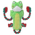 PAWSPURR Squeaky Dog Toys, Dog Rope Toys Indestructible Natural Cotton Interactive Dog Toys, Tug of War Dog Toys for Large Dog(Cotton Rope Frog)