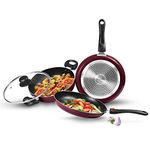 MILTON Pro Cook Kitchen Jewel Cookware Set of 3 (Fry pan 24 cm/1.6 litres; Kadhai 24 cm/2.5 litres with Glass lid & Tawa 25 cm), Peach, Induction, Hot Plate, Flame Safe, Non-Stick