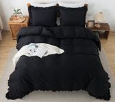 Andency Black Duvet Cover Queen Size, 3 Pieces Ruffle Duvet Cover Set, Soft Microfiber Queen Duvet Cover Bedding Set with Zipper Closure