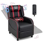 GYMAX Gaming Recliner, Massage Gaming Chair with Bluetooth Speaker, Side Pocket, Adjustable Footrest & Lumbar Support, Single Ergonomic Gaming Sofa, Video Gaming Chair for Adults, Home Theatre (Red)