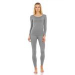 Thermajane Long Johns Thermal Underwear for Women Scoop Neck Fleece Lined Base Layer Pajama Set Cold Weather (Grey, Medium)