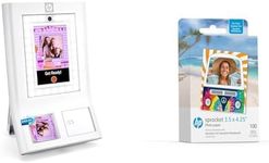 HP Sprocket Photobooth Instant 3x4” Color Photo Printer (White) Capture & Customize with 250+ Frames, Sprocket 3.5 x 4.25” Zink Sticky-Backed Photo Paper (100 Pack)