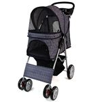 Actiaspet - Foldable Pet Stroller with Weather Protection and Swivel Wheels | 15kg Carrying Capacity (Blue Tartan)