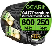 GearIT Cat7 Outdoor Ethernet Cable (250ft) SFTP Shielded Foil Twisted Pair, Pure Copper, LLDPE, Waterproof, Direct Burial, In-Ground, UV Resistant, POE, Network, LAN, Internet, Cat 7-250 Feet