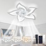 YUNLONG Smart Ceiling Fans with Lights Compatible with Alexa and Google Assistant, Ceiling Fans with Lamps and Remote, Reversible DC Motor, 6 Speed, Dimmable, Memory Function, for Bedroom, Chrome