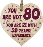 80th Birthday Gift For Women Men Wooden Heart Plaque, Light Wood Sign Keepsake, Happy Birthday Mum, Grandma, Dad, Husband, Wife, Uncle, Mum Gifts From Son, Nan, Grandad Birthday Present