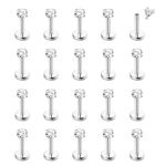 CASSIECA 20Pcs 16G Labret Studs Labret Piercing Jewellery Hypoallergenic 316L Stainless Steel Lip Bars Labret Piercing with 3mm CZ Cartilage Tragus Helix Monroe Lip Piercing Jewelry 6mm