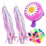 72 Pcs Bike Wheel Spokes Beads + 1 Kid Bike Bell + 2 Pack Kids Bike Streamers, Spoke Plastic Clip Round Decor Beads, Flower Bicycle Bell, Colorful Bike Handlebar Ribbons Tassel for Girls Boys Scooter