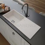 REMANENCE Granite Quartz Single Bowl Kitchen Sink With Drain Board | Flushmount/Undermount/Top Mounted Kitchen Sink | Sink For Kitchen (36 x 18 x 9 Inch) (Snow Sand)