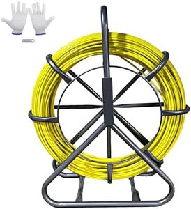 Fish Tape Fiberglass,1/4", 656ft – Professional Non-Conductive Wire Puller Kit with Steel Stand, 2 Pulling Heads, Work Gloves – for Electrical Conduit, Walls, Ceilings, Floors