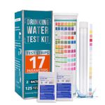 Homcoice 17 IN 1 Complete Drinking Water Test Kit (125 Strips + 2 Bacteria Tests) Well, Home Tap, City Water Testing Strip for Lead, Alkaline, Chlorine, Hardness, Iron, Fluoride, Copper & More