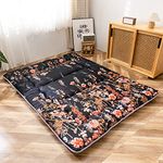 MAXYOYO Japanese Floor Mattress Futon Mattress, Thicken Tatami Mat Sleeping Pad Foldable Roll Up Mattress Dormitory Mattress Pad Floor Lounger Pillow Bed (Black Floral, Double)