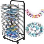 Garvee Art Drying Rack with 4 Lockable Wheels - Metal Art Storage Rack with 25 Removable Shelves, Art Organizer Height 41.5 inches for Art Studio, Artwork, Craft Room and Desktop, Black