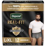 Depend Real Fit Incontinence Underwear for Men, Disposable, Maximum Absorbency, Large/Extra-Large, Black and Grey, 12 Count (Packaging May Vary)