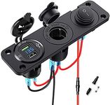 Meikuler DC 12-24V Cigarette Lighter Socket Prewired Panel, QC 3.0 Dual Interface USB Charger(with LED Display Voltmeter) + USB Power Socket Outlet + On/Off Waterproof Switch