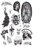 Tatsy Chicano Set, Temporary Tattoo Cover Up Sticker for Men and Women, Body Temp Fake Tattoos, Chicana Gansta Lowrider Style Culture, Unique Realistic Designs