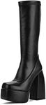 Greemarliy Womens Mid Calf Knee High Boots High Heel Round-Toe Side Zipper Punk Style Shoes Combat Boots For Women, Black, 7.5