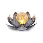 SUAVER LED Solar Lotus Light Cracked Glass Ball Flower Lamp Outdoor Garden Decor Lights,Solar Garden Light Metal Lantern Water Lily LED Landscape Lights Outdoor Table Lamp (Silver black)