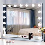 Vanity Mirror with Lights, 17 Bulbs & 10X Magnifying, 24.41" x 20.481" Large Hollywood Vanity Mirror, 3 Colors Modes, Touch Control Mirror with Lights, Tabletop or Wall-Mounted, USB Charging Port