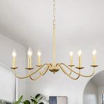 Gold Chandelier Light Fixture Dining Room Chandelier 6-Light Modern Farmhouse Chandeliers Candle Chandelier for Dining Room Industrial Pendant Lighting Ceiling for Bedroom Kitchen Foyer Living Room