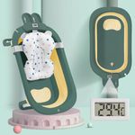 StarAndDaisy Foldable Infant Bath Tub with Smart Temperature Indication Meter, Collapsible Newborn Toddler Folding Bathing Support Bathtub with Soft Cushion for 0-3 Years Baby (Green)