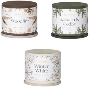 Scents of Winter - Set of 3 Scented Illume Candles - Balsam & Cedar, Woodfire, Winter White - 3 Ounce Jars