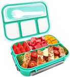 Bento Lunch Box for Kids,4 Compartment Adults Lunch Box with Spoon,1300 ML Leak Proof Lunch Containers for School,Work and Travel,BPA Free(Green)