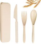 Ginoya brothers Reusable Utensil Set with Case,Travel Utensil,Wheat Straw Silverware Including Knife Spoon Fork 3 Sets for Travel Picnic Camping or Daily Use (Beige)