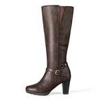 mysoft Women's Knee High Boots Chunky Heel Boots with Zipper, Dark Brown, 9