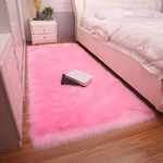 Housine®Imitation Sheepskin Rug | Bedroom Corridor Living Room Decor | Faux Fur Bedside Rug, Decorative Fur for Chair, Sofa, Bed (60x150 cm - 2x5 Feet - Runner, Pink)