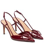 CarolieRossi Women Heeled Slingback Sandals V Buckle Closed Pointed Toe Stiletto High Heels Slip-On Backless Evening Prom Party Dress Shoes Wine Red Size 7.5