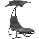 Outsunny Patio Rocking Chaise Lounge Rocking Bed with Canopy Cushion Headrest Pillow Grey