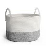 Keplin Small Rope Storage Baskets - Woven Two Tone Material Nursery Hamper with Handles, Large Capacity for Laundry, Baby Clothes, Toys (Grey & White)