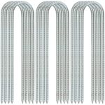 MUKLEI 12 Pack 12 Inch Galvanised Rebar Stakes, Steel Garden Stakes, Heavy Duty U Shape Pegs Tent Nails Gardening Anchors Threaded Landscape Pins for Fixing Tubing, Fabric, Canopies, Sheds