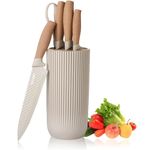 Kitchen Knife Set, 6-Pieces Khaki Sharp Knife Set for Kitchen, Non-Stick Non-Slip Stainless Steel Chef Knife Set with Universal Knife Block Suitable for Home Restaurant (Khaki)