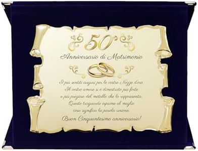 Targa Anniversario di Matrimonio | Elegante Regalo Sposi Pergamena Dorata o Argentata | Regalo nozze d'oro, diamante, rubino, smeraldo, platino. (Blu e Dorato, 50)
