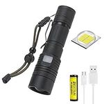 LUXNOVAQ XHP50 Torch Rechargeable USB Super Bright Powerful EDC Torch, 6000 High Lumen Zoomable LED Tactical Flashlight Waterproof Portable Hand Torch Light with Battery & 5 Modes for Camping Hiking