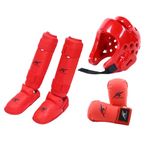 Badiman Karate Sparring Gear Set Gloves Training Gear Workout Boxing Head Gear with Shin Guards for MMA Sanda Taekwondo Karate, Red XL