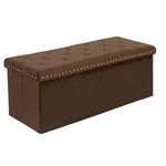 B FSOBEIIALEO Storage Ottoman Bench, Folding Tufted Ottomans With Storage, Extra Large 140L Toy Chest Storage Boxes Footrest Bench For Bedroom, Luxury Velvet Fabric Brown 43 Inches