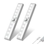 OxyLED Motion Sensor Closet Light, 2 Pack USB Rechargeable Motion Sensor Closet Light Wireless Magnetic Stick-on Cordless 10 LED Night Light Bar for Closet Cabinet Wardrobe Stairs